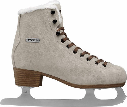 Roces – suède eco-fur – kunstschaatsen – schaatsen dames – bruin – warme eco-fur voering rvs ijzer – maat eu 36