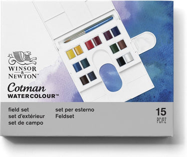 Winsor newton 0390083 cotman aquarelverf set – field set – 14 halve napjes waterverf – compacte reis aquarelset met penseel