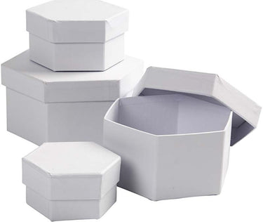 Creativ company http: www.cchobby.nl hexagonale-dozen-afm-6-5x4-8x5-10x6-12x7-cm-wit-4-stuk-1-set