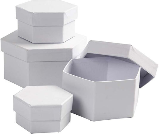 Creativ company kartonnen hexagonale dozen h: 4-7 cm d: 6.5-12 cm wit 3 stuks