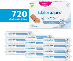 Waterwipes billendoekjes bio - sensitive - 12 x 60 stuks - 720 doekjes - voordeelverpakking