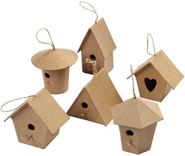 Creativ company vogelhuisjes 7 cm papier-machã© blank 6 stuks