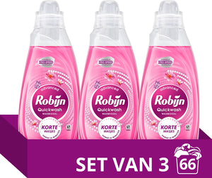 Robijn quickwash - vloeibaar wasmiddel - sunset bloom - 3 flessen - 66 wasbeurten - voordeelverpakking