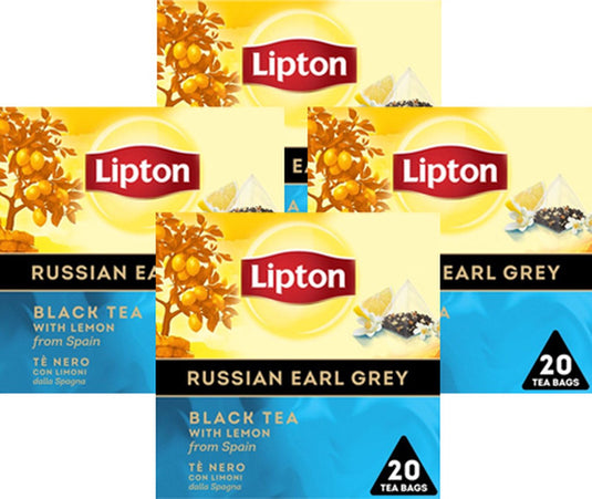 Lipton russian earl grey - 80 theezakjes piramid - zwarte thee - 4 x 20 zakjes - voordeelverpakking