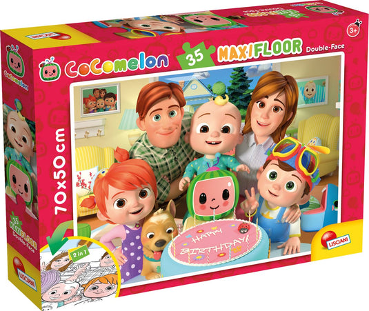 Just games cocomelon vloerpuzzel - fijne verjaardag- 35 stukjes . puzzel en kleurplaat . formaat 70×50