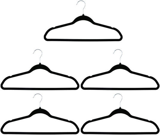 Alpina kledinghangers 10 stuks - kledinghangers anti slip met fluwelen coating - broekhanger voor broeken en kleding - klerenhanger met metalen haak - zwart