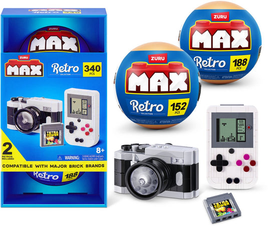 Max build more premium retro s2 building bricks collection 2-pack (camera draagbare gameconsole) by zuru