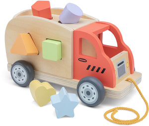 Woet ® houten vormentruck - sorteerwagen met vormblokken - trekfiguur en vormenstoof in één - educatief speelgoed - montessori speelgoedvoertuig - vanaf 1 jaar