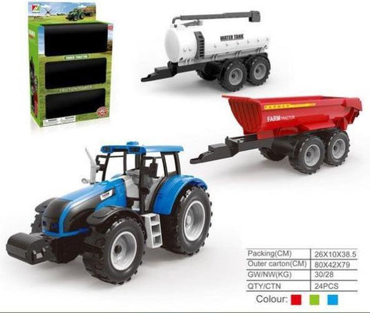 Amuuso 1:32 tractor met 2 aanhangwagens 26x10x38,5cm