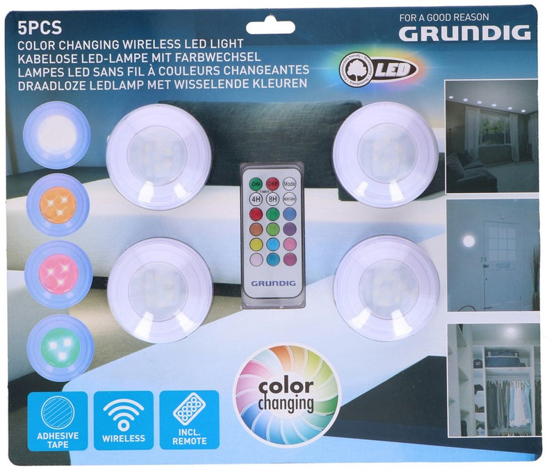 ギャラリービューアに画像をロードする, Grundig kleurveranderende draadloze ledlamp, set van 4
