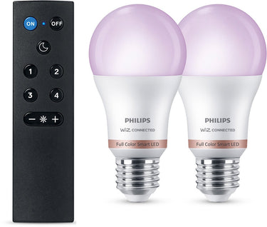 Philips smart lighting - starterkit - slimme lampen met afstandsbediening - rgb - gekleurd en instelbaar wit licht - dimbaar - e27 fitting - werkt met de wiz app - wifi
