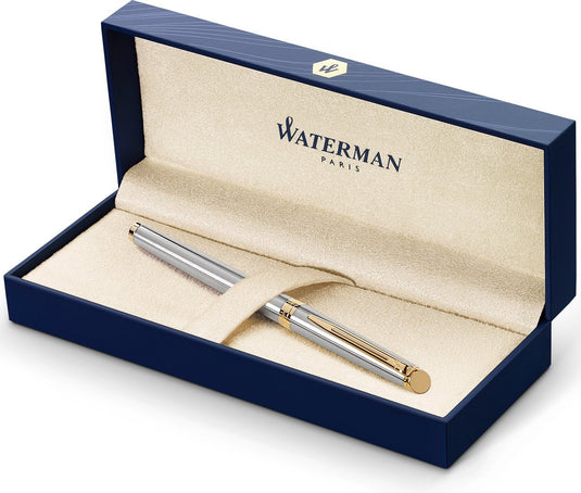 Waterman hémisphère-vulpen | roestvrij staal met 23k gouden rand | medium penpunt | zwarte inkt | cadeauverpakking