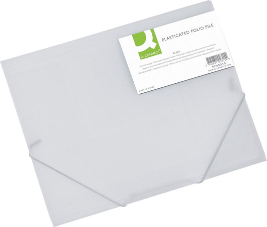 Q-connect elastomap, a4, 3 kleppen en elastieken, transparant pp, transparant 24 stuks