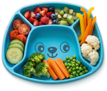 Playgro stick snack siliconen zuignapbord - blauw - 3 vakken - bpa-vrij - vaatwasser-, magnetron- vriezerbestendig
