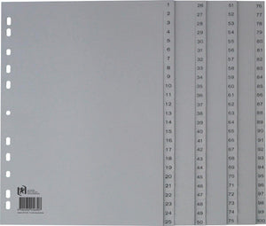Oxford tabbladen, a4, uit pp, 11-gaatsperforatie, 100 genummerde tabs, grijs