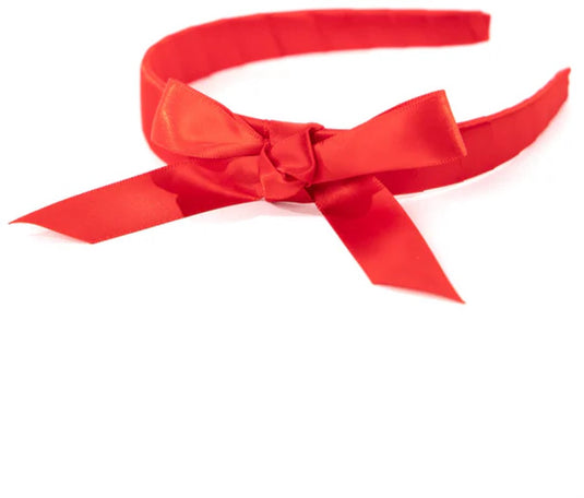 Little adventures - snow white hoofdband – rode satijnen strik
