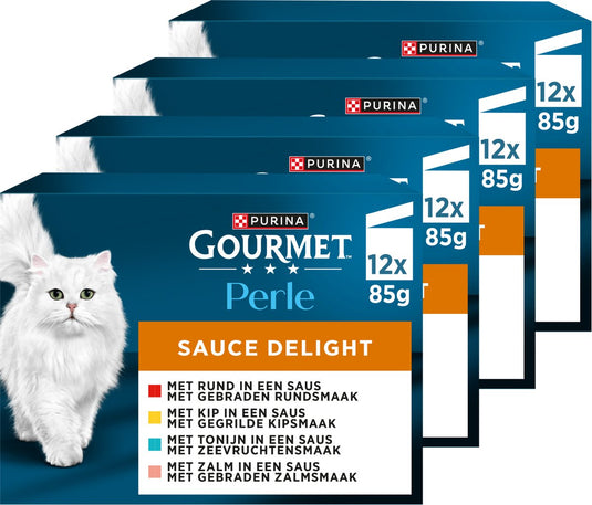 Gourmet perle sauce delight - kattenvoer natvoer - rund kip tonijn zalm - 48 x 85 g