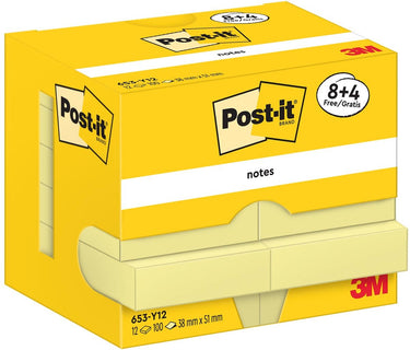 Post-it zelfklevende memoblaadjes 653-y12 38x51mm effen geel