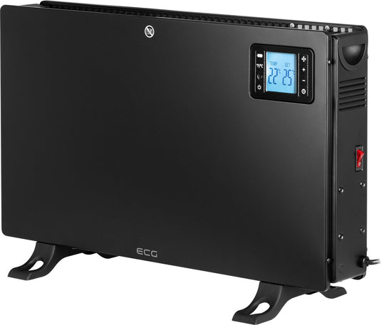 Ecg tk 2080 dr black - hete lucht convector kachel - thermostaat - 3 vermogensstanden 750 1250 2000 w - turbo
