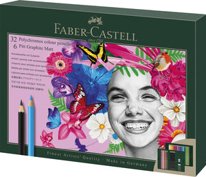 Faber-castell tekenset - polychromos en pitt grafiet mat - 40-delig - fc-210053