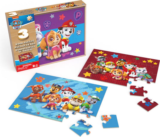 Spin master games paw patrol - 3 houten puzzels - 24 stukjes - met opbergdoos