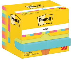 Zelfklevende memoblaadjes post-it 653-12-pop multikleur 100 vel 12 pak