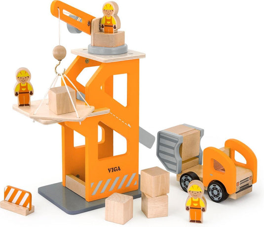 Vigatoys viga toys - havenkraan met glijgoot en kiepauto