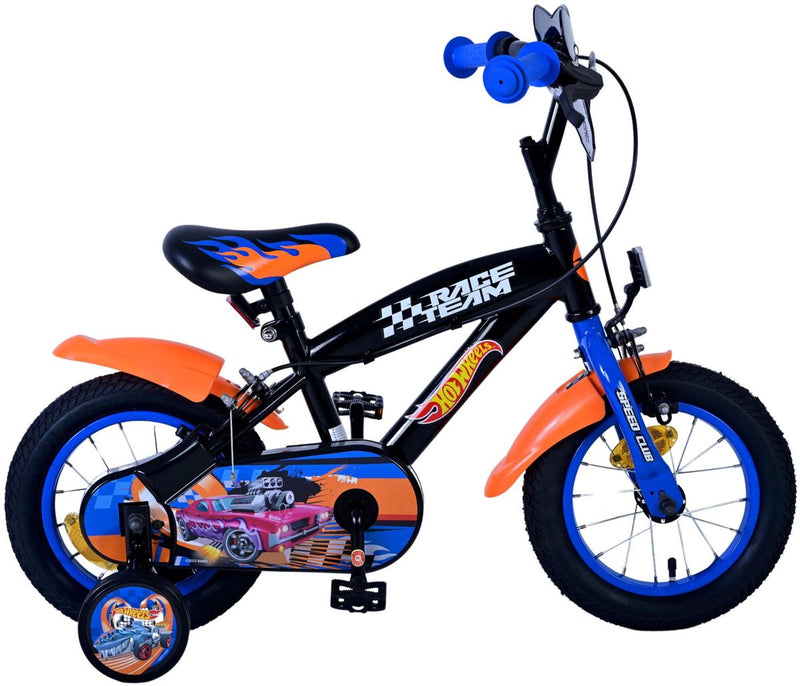 Afbeelding laden in galerijviewer, Volare hot wheels kinderfiets - jongens - 12 inch - zwart oranje blauw - twee handremmen
