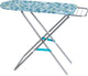 Klein toys strijkplank - 20,5x71x62 cm - in hoogte verstelbaar - stevig metaal met kledingmotief hoes - blauw