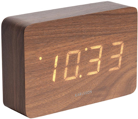 Karlsson wekker square - donker hout fineer - 15x4,8x10cm - scandinavisch - wekker voor slaapkamer - wekkers