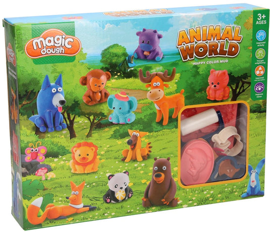 Lobbes speelgoed bv lobbes klei speelset dieren wereld - 6 kleuren klei en gereedschap.