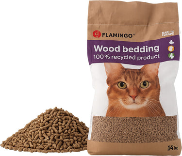 Flamingo kattenbakvulling houtkorrel – kattenbakvulling 14kg voor 140 dagen – houtkorrel bruin – 100% natuurlijk hout composteerbaar