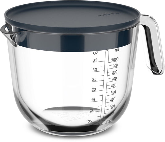 Mepal glas maatbeker met deksel chef it - 1 l - maataanduiding - vaatwasmachine-. magnetron- en ovenbestendig - bakspullen - navy