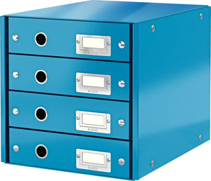 Leitz wow click store ladekast met 4 laden - 81% gerecycled karton - voor a4 formaten - ruimtebesparende opberger - blauw