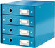 Leitz wow click store ladekast met 4 laden - 81% gerecycled karton - voor a4 formaten - ruimtebesparende opberger - blauw
