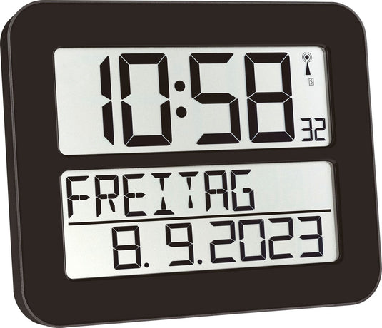 Tfa dostmann 60.4512.01 - klok - digitaal - zendergestuurd - 7 talen - tweede tijd - alarm - snooze - lcd - zwart