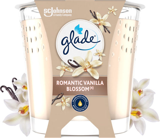 Glade vegan geurkaars romantic vanilla blossom 100% raapzaadwax - 112 gr