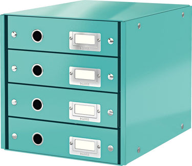 Leitz wow click store ladekast met 4 laden - 81% gerecycled karton - voor a4 formaten - ruimtebesparende opberger - ijsblauw
