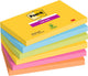 Post-it ® super sticky notes, kleurenset rio, neon geel, mediterraan blauw, neon groen, fuchsia, neon oranje , 76mm x 127 mm, 6 blokken