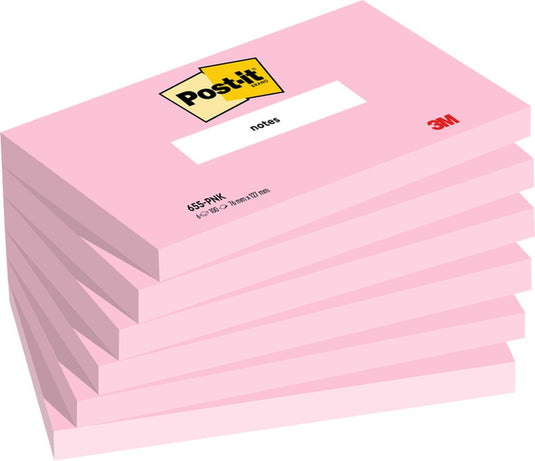Post-it notes, 100 vel, ft 76 x 127 mm, roze (flamingo pink), pak van 6