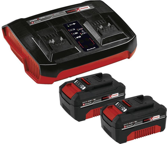 Einhell 18 v 4.0 ah power x-change starter kit - 2x 4.0 ah accu en duo-lader - universeel voor alle power x-change machines