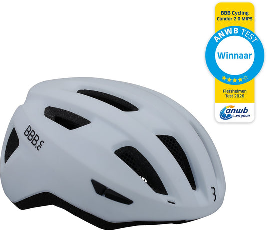 Bbb cycling condor 2.0 mips fietshelm - voor racefiets, mountainbike en ebike - winnaar anwb fietshelmentest 2026 - dames heren - large - mat wit - bhe-174