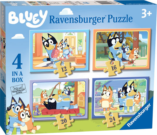 Ravensburger bluey 4 in 1 puzzel | 4 kinderpuzzels van 12, 16, 20 24 stukjes | vanaf 3 jaar