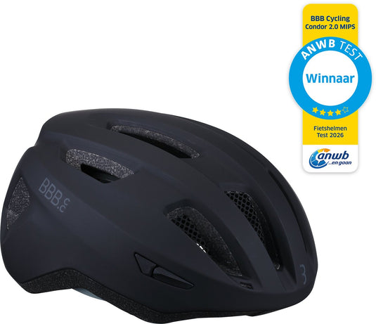 Bbb cycling condor 2.0 mips fietshelm - voor racefiets, mountainbike en ebike - winnaar anwb fietshelmentest 2026 - dames heren - medium - mat zwart - bhe-174