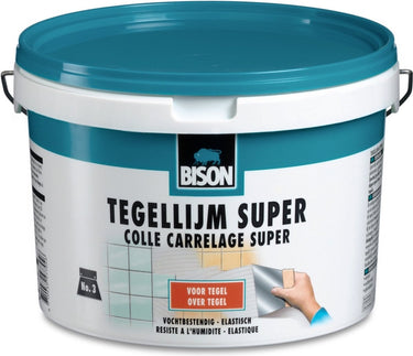 Bison tegellijm super emmer 3 kg, voor alle soorten tegels, vochtbestendig, makkelijk verwerkbaar, oplosmiddelvrij