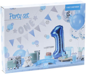 Set feestversiering 1e verjaardag - blauw jongen, 9dlg.