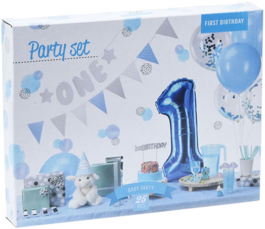 Koopman set feestversiering 1e verjaardag - blauw jongen, 9dlg.