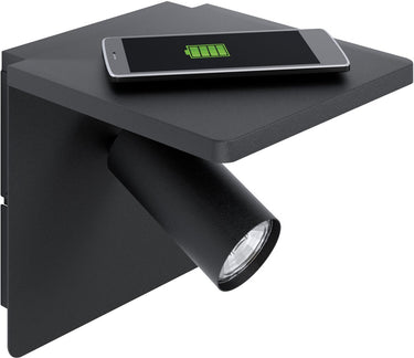 Eglo ciglie wandlamp - draadloos telefoon opladen - zwart - gu10
