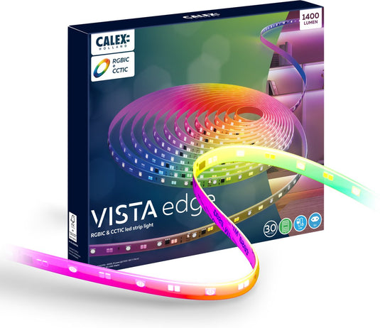 Calex led strip - 30 meter - rgb + cct individual control - 1400 lumen - binnengebruik - koel tot warm wit licht kleuren verlichting - muzieksynchronisatie - afstandsbediening