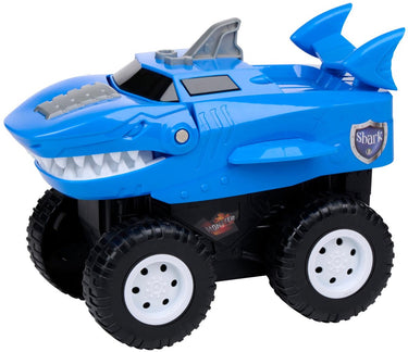 Eddy toys haai auto - shark car met licht en geluid - speelgoed auto met grote wielen - monstertruck - werkt op 3x aa batterijen - blauw zwart wit